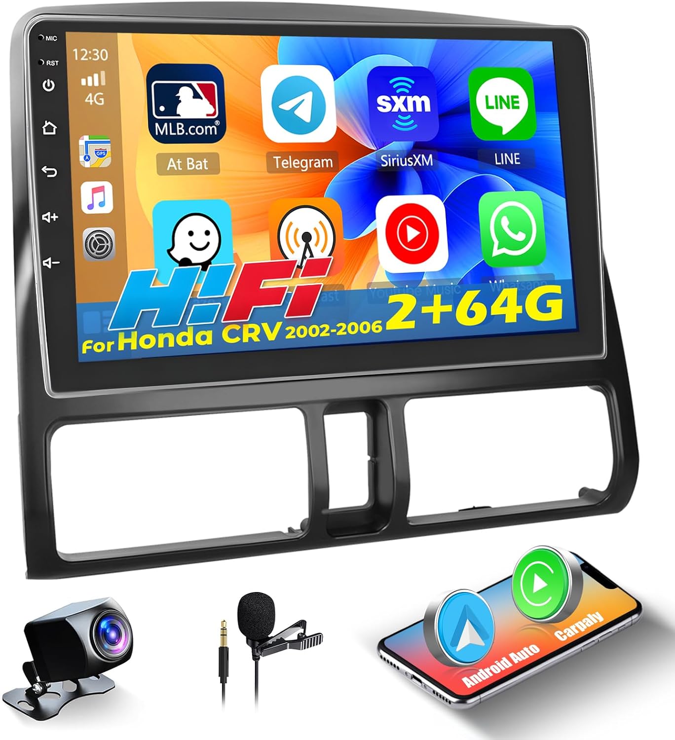 [HiFi 64G] for 2002-2006 Honda CRV Radio Android 15 Car Stereo, Hikity 9'' Touchscreen Stereo Wireless Carplay Android Auto 5G WiFi/Bluetooth/FM/EQ/RDS GPS/SWC, Mirror Link, Backup Cam+RCA Output+MIC