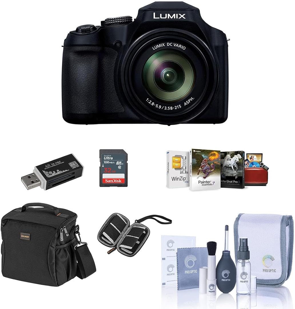 Panasonic LUMIX FZ80D Point & Shoot Digital Camera, Bundle with 16GB SDHC Card, Camera Bag, Cleaning Kit, Memory Wallet, Card Reader, Mac Software Package