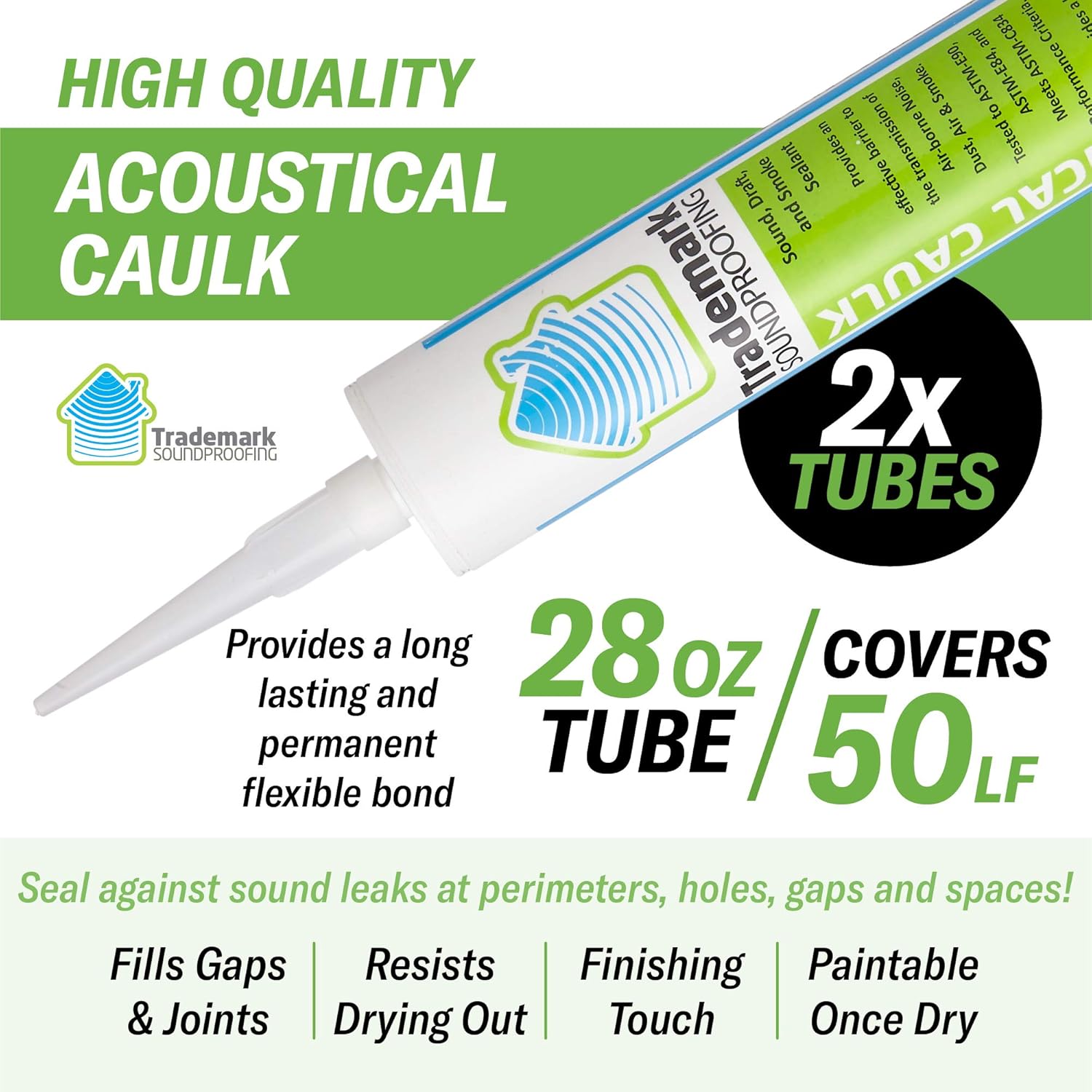 Green Glue Soundproofing Compound, 5-Gallon Bucket with Two Acoustic Caulk Sealant Tubes of 29 oz - Bundle for Noise Reduction and Sound Proofing Acoustic Treatment.