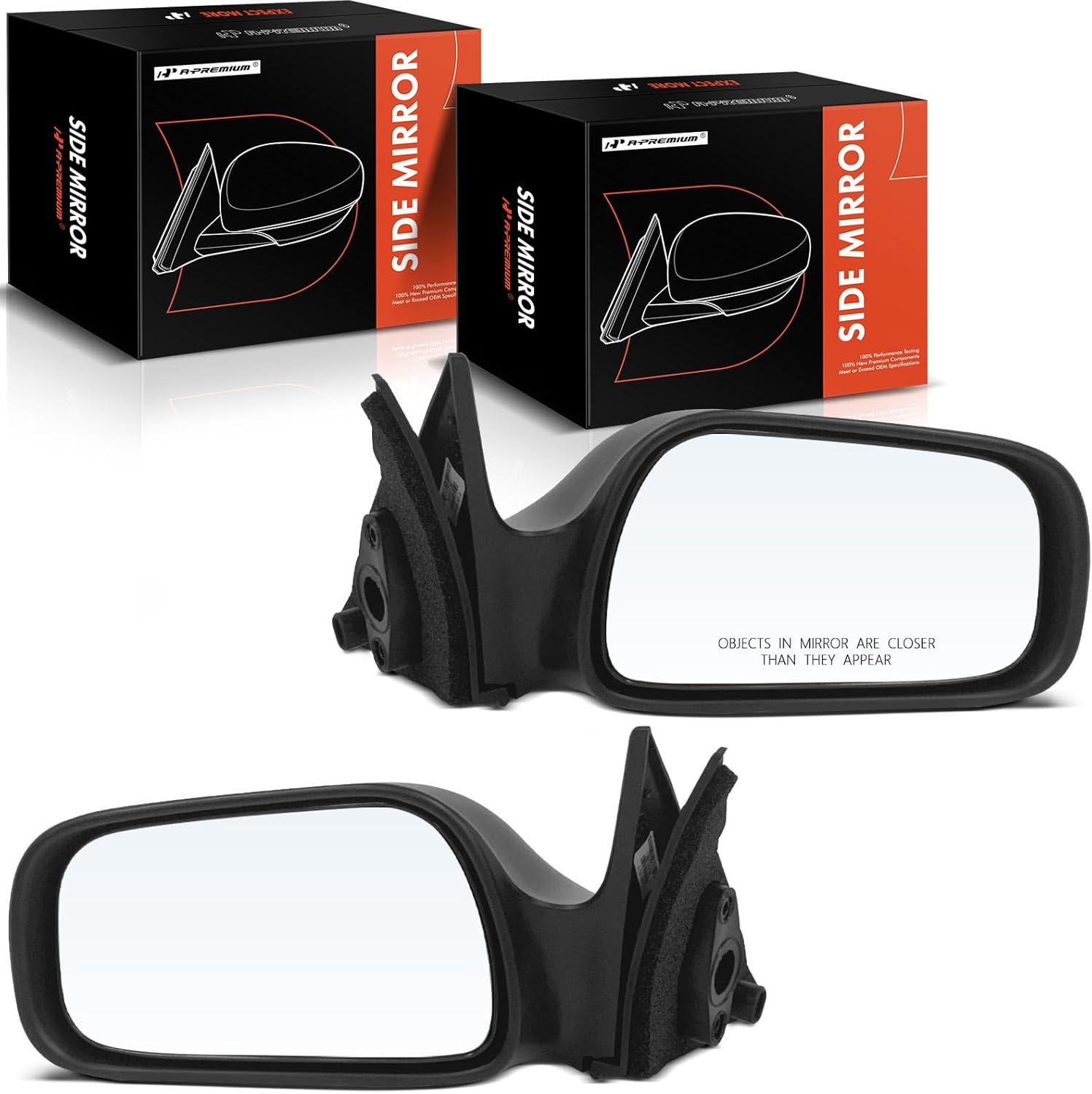 A-Premium Pair (2) Driver and Passenger Side Manual Door Mirror - Compatible with Toyota Camry 1992 1993 1994 1995 1996 - Non-Heated Non-Folding Black Outside Rear View Mirror - Replace# 8794006010