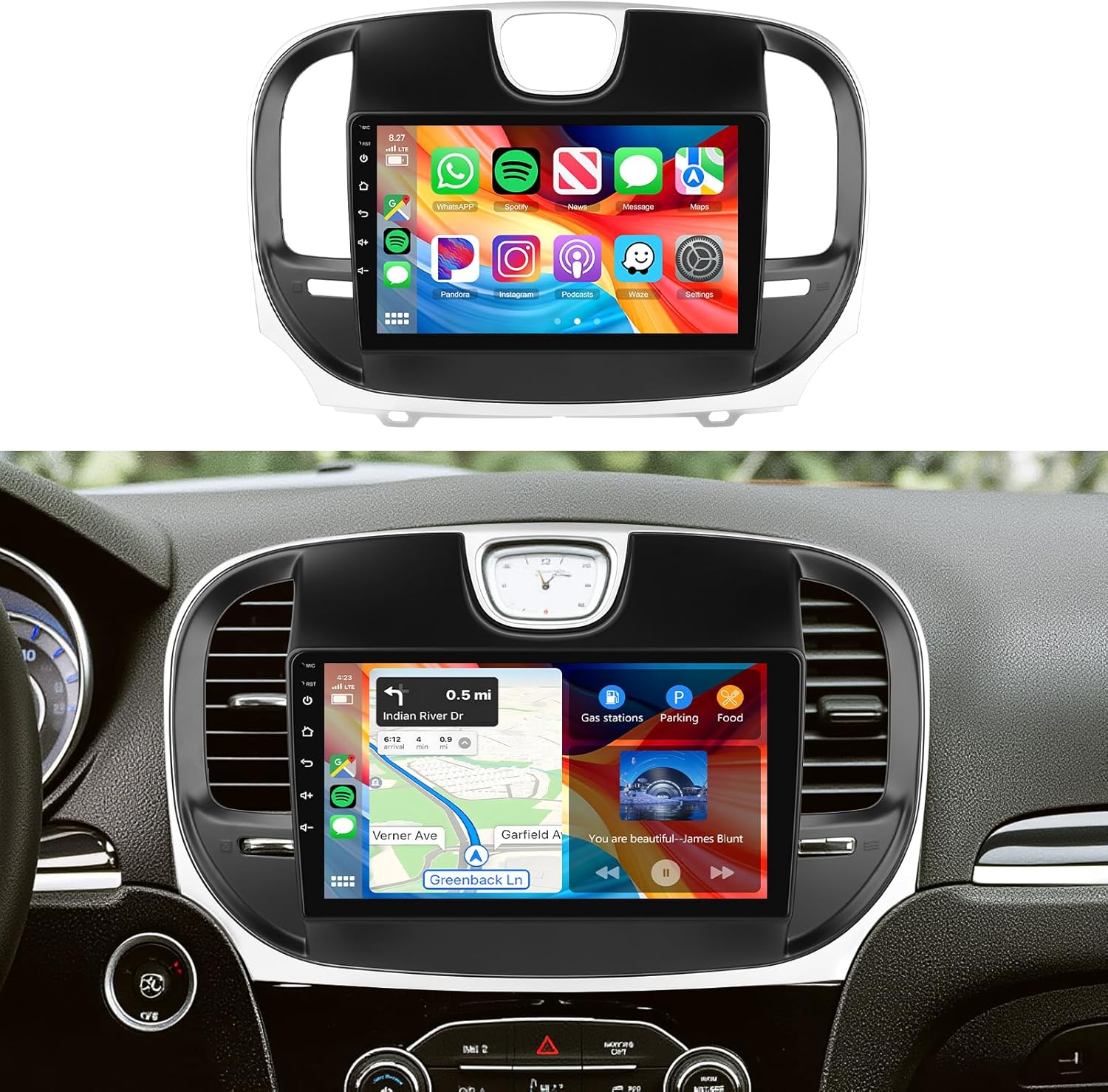 Car Stereo Radio for Chrysler 300 2011-2019 with Wireless Carplay/Android Auto,AM/RDS/FM,DSP EQ,9 Inch IPS Touchscreen WiFi GPS Android 13 26UIs SWC Camera