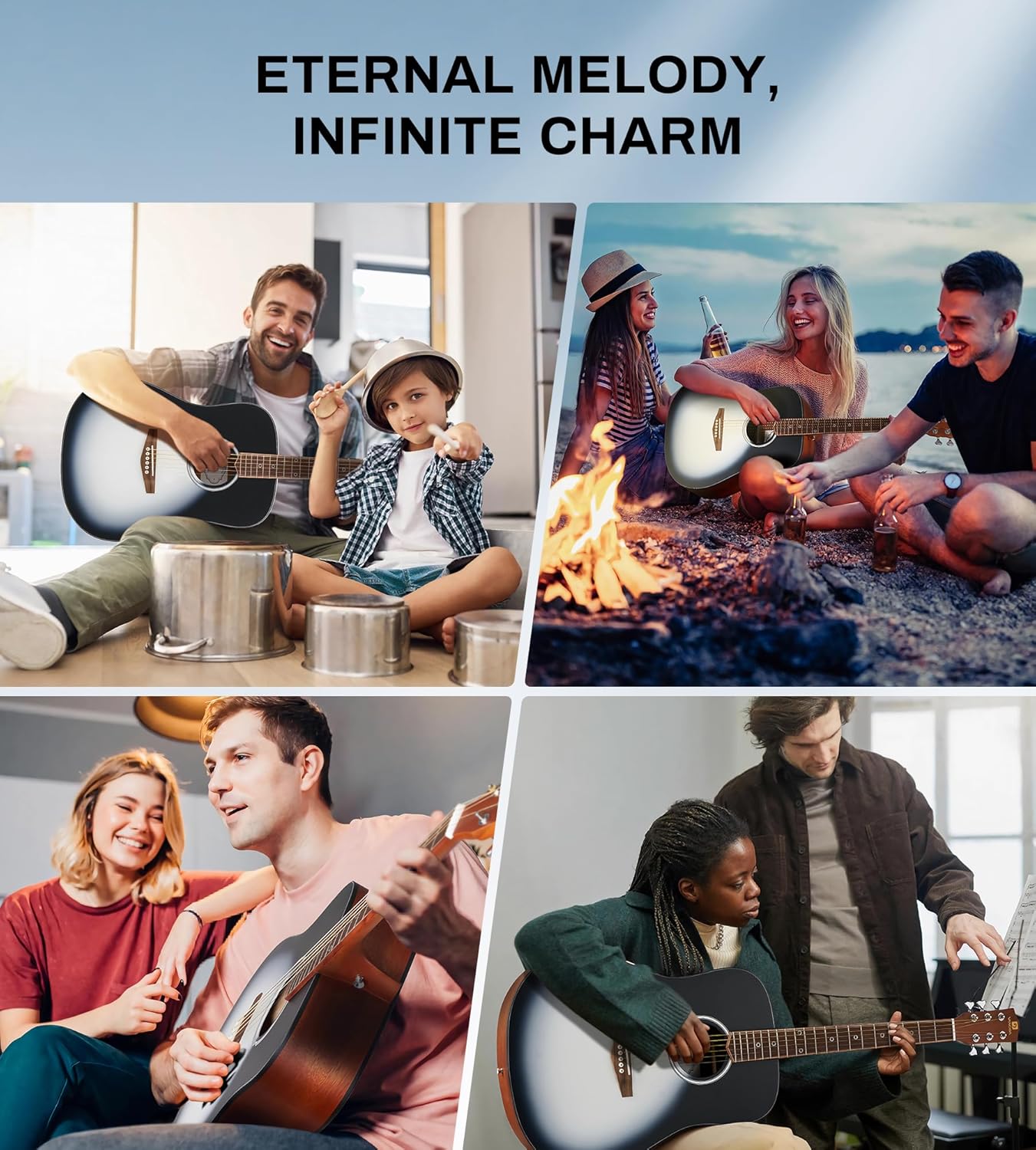 Vangoa Dreadnought Acoustic Guitar 41 inch Set, Full Size Steel String Acoustic Guitar Starter Bundle, 6 String Guitarra for Beginners Adults, Moonlight Burst