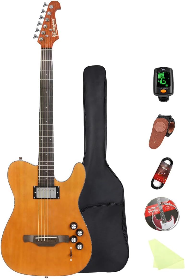 Bullfighter Hybrid Silent Electric Guitar Built-in effects Alloy Steel String Travel Portable Guitars Solid Body Neck Rosewood Fretboard With Gig Bag K10 (K10)