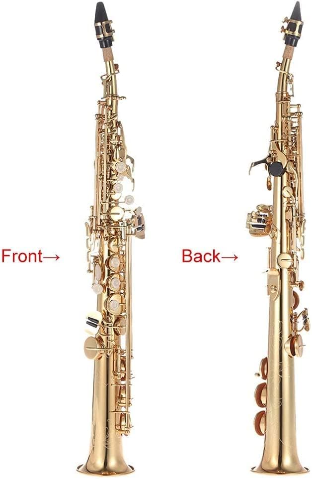 Brass Straight Soprano Sax Saxophone Bb B Flat Woodwind Instrument Natural Shell Key Carve Pattern with Carrying Case