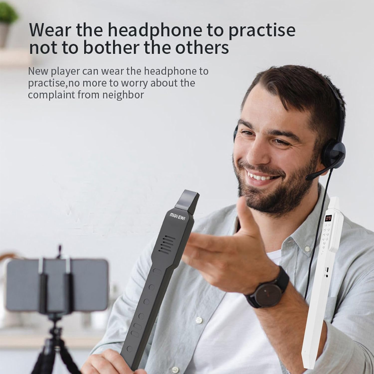 Electronic Wind Instrument for Beginners, Mini Lightweight DC 5V USB Interface Mini Digital Wind Instrument for Home School Camping Picnic, External Headphone Support (White)