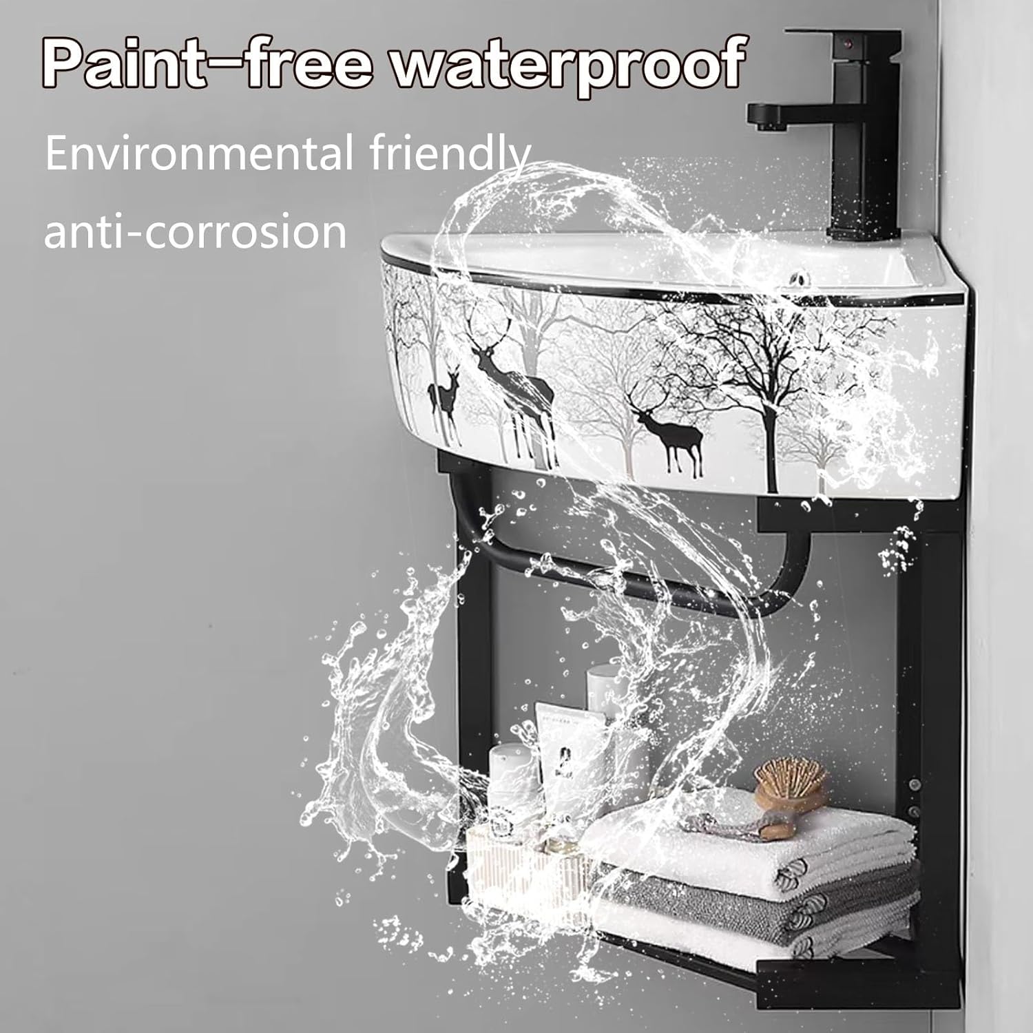 Corner Wall Mount Bathroom Sink, Wall Mounted Bathroom Sink, Scratch And Stain Resistant Finish, Bathroom Sink With Stainless Steel Rack Ceramic Vessel Sink, For Small Space ( Color : White , Size : 4