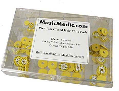 MUSICMEDIC.COM DOUBLE YELLOW SKIN PRESSED FLUTE PAD ASSORTMENT. SUPPLIES for WOODWIND REPAIR