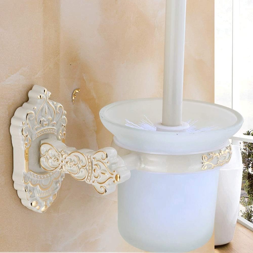 Ceramic and Metal Toilet Bowl Brush Set, Classic Design Slim Compact Bowl Brush and Holder for Bathroom