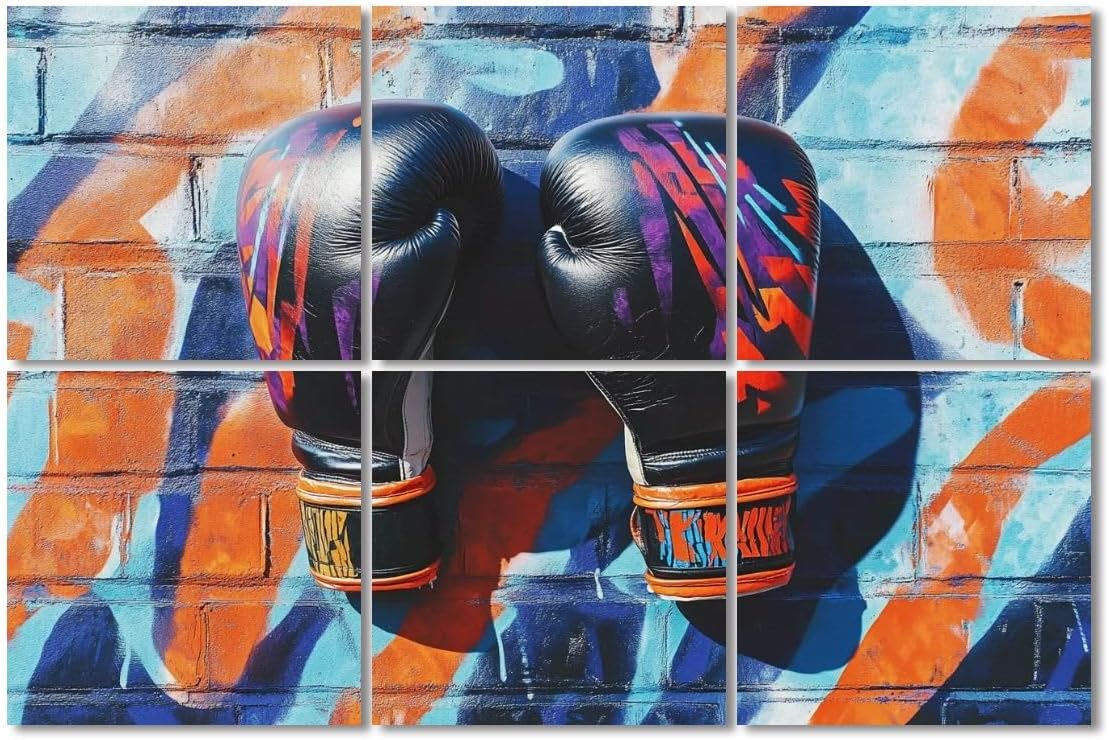 6 Pack Art Acoustic Panels Sound Absorbing Graffiti Boxing Gloves Sport Modern Abstract Patterns Vibrant Color Decorative Soundproof Wall Panels Self Adhesive for Recording Studios Office 72