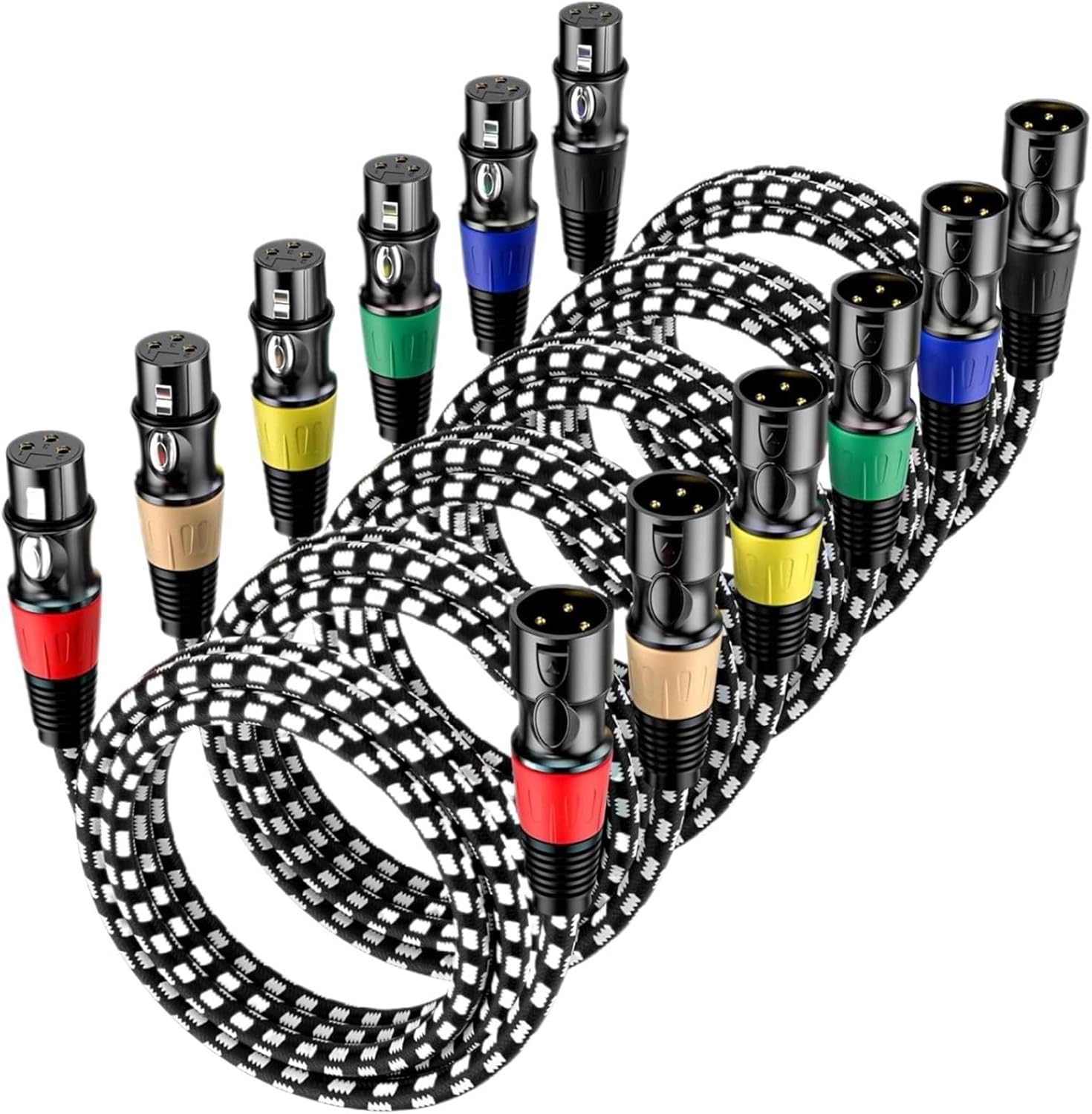 XLR Cable 6-Pack Braided XLR Male To Female Balanced Microphone Cable Gold Plated 3-Pin XLR Mic Cable for Mixer Amplifier Record(1m)