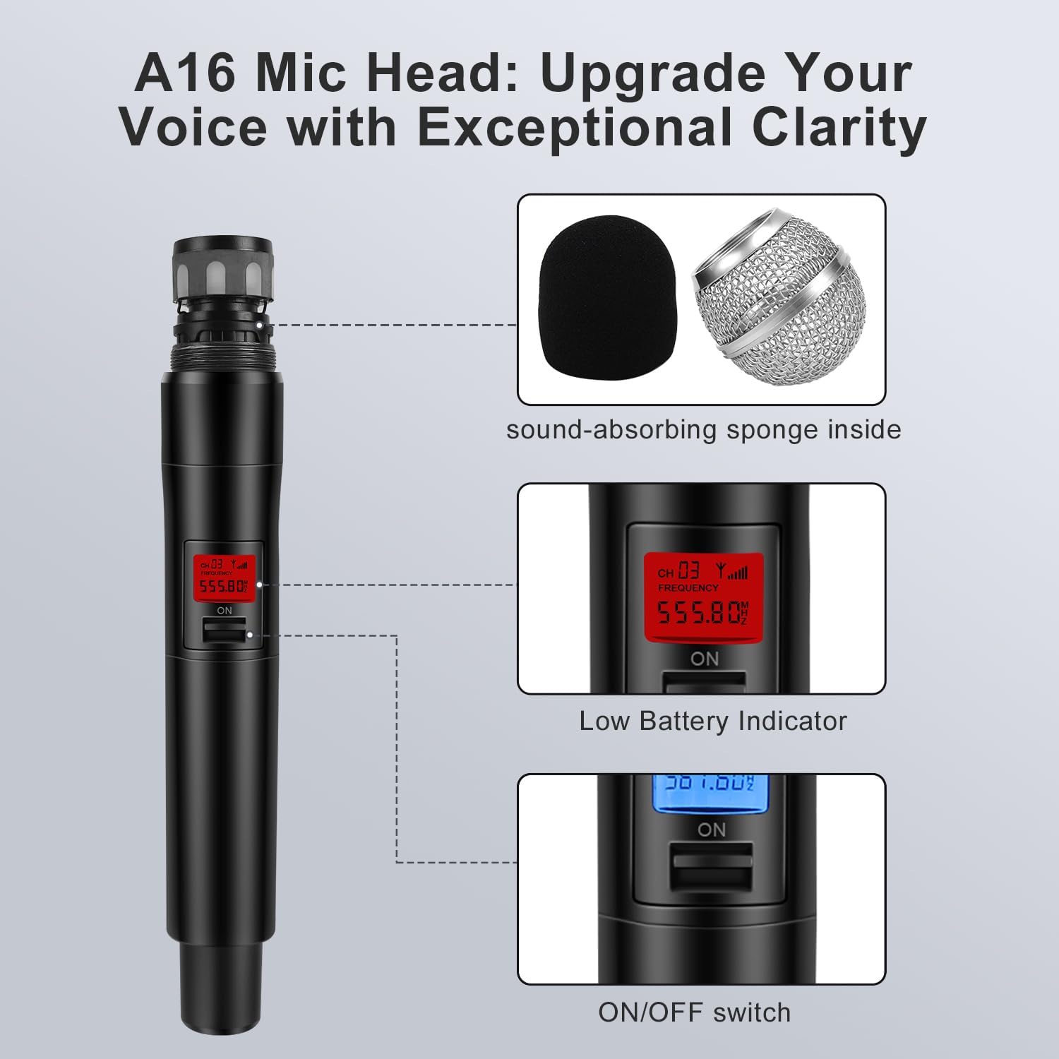 Wireless Microphone System, Dual UHF Metal Cordless Mic Set, Long Distance 150-200Ft,16 Hours Continuous, Fixed Frequency, Use for Karaoke Singing, Family Party,Church …