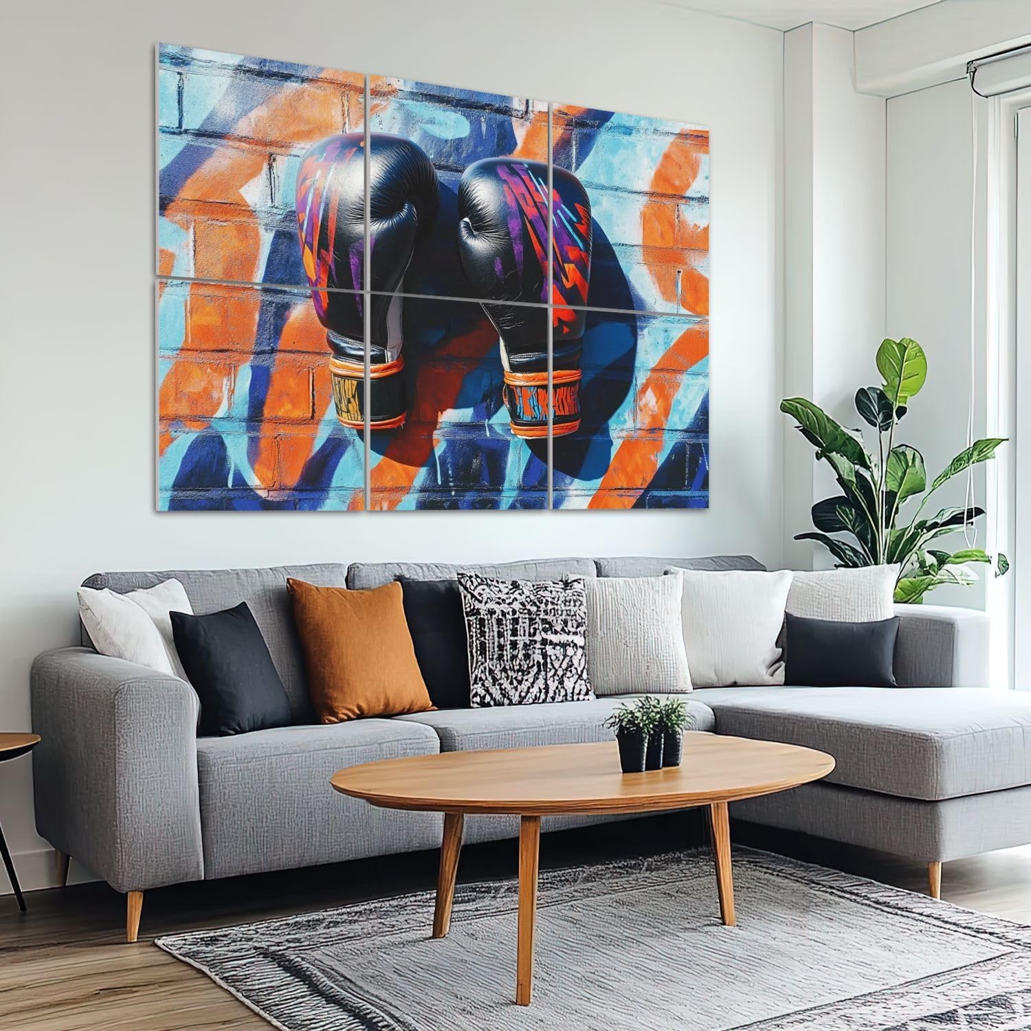 6 Pack Art Acoustic Panels Sound Absorbing Graffiti Boxing Gloves Sport Modern Abstract Patterns Vibrant Color Decorative Soundproof Wall Panels Self Adhesive for Recording Studios Office 72