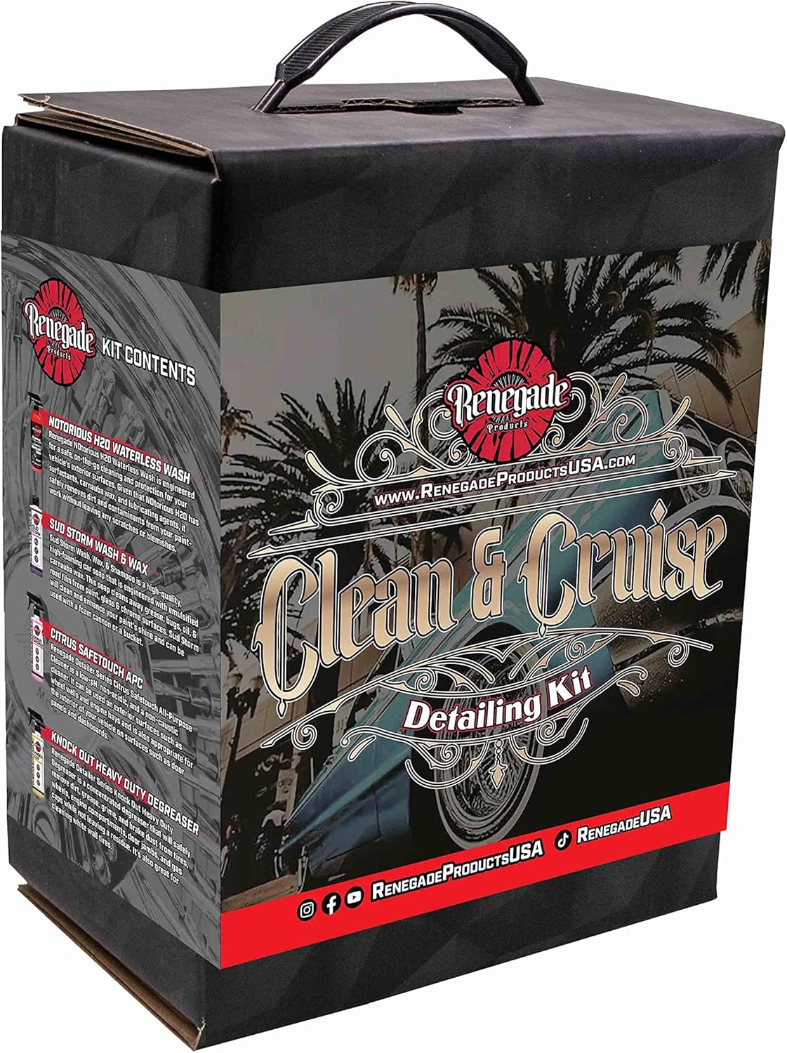 Renegade Products Clean & Cruise Lowrider Detailing Kit - Auto/Car Care for Lowriders, All-in-One Paint, Interior, Glass, Wire Wheel, & White Wall Cleaner Professional Car Detailing Kit, (CRUZKIT)