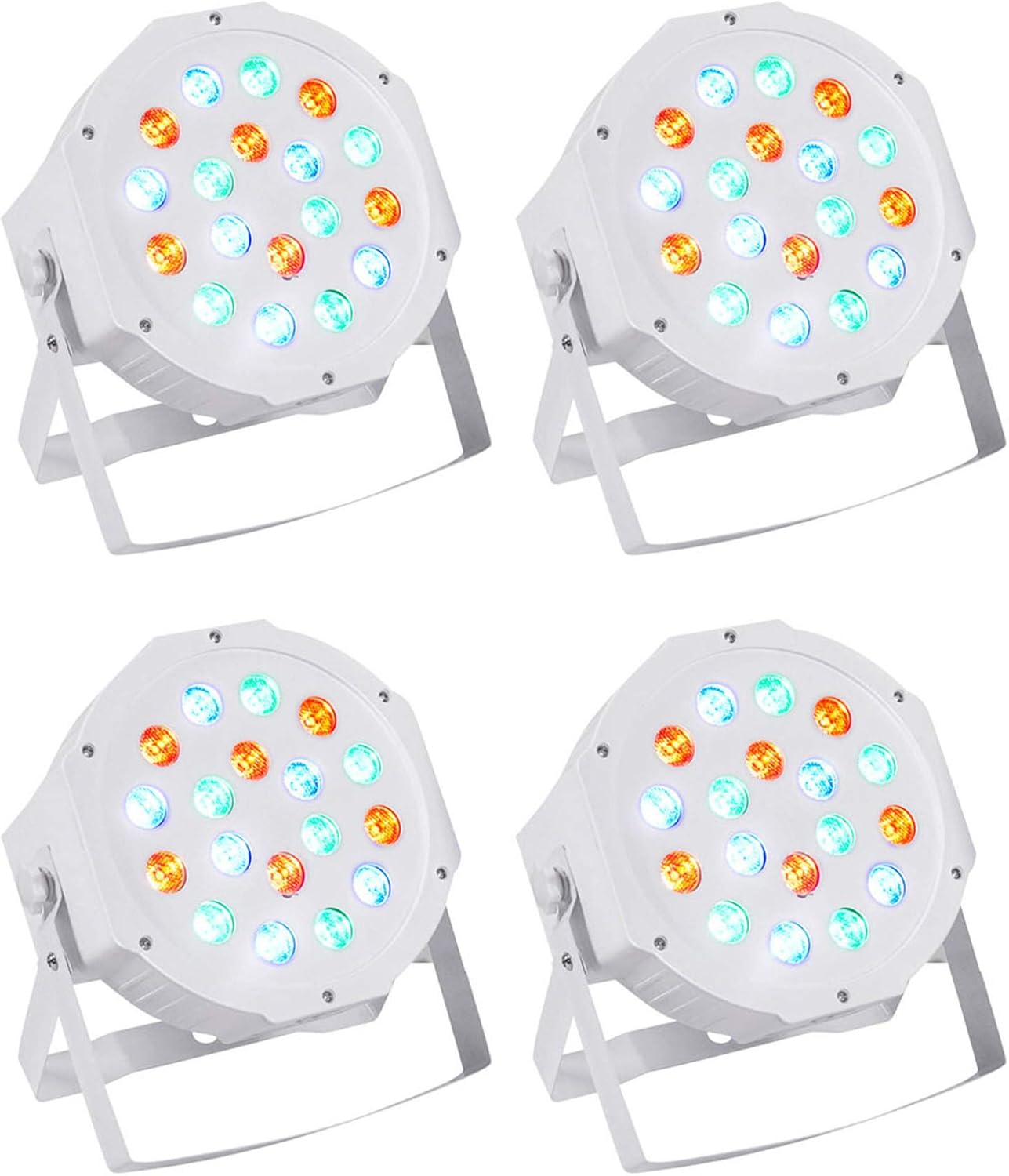 (4) Rockville RockPAR50 LED RGB Compact Par Can DJ/Club/Stage DMX Wash Light - White