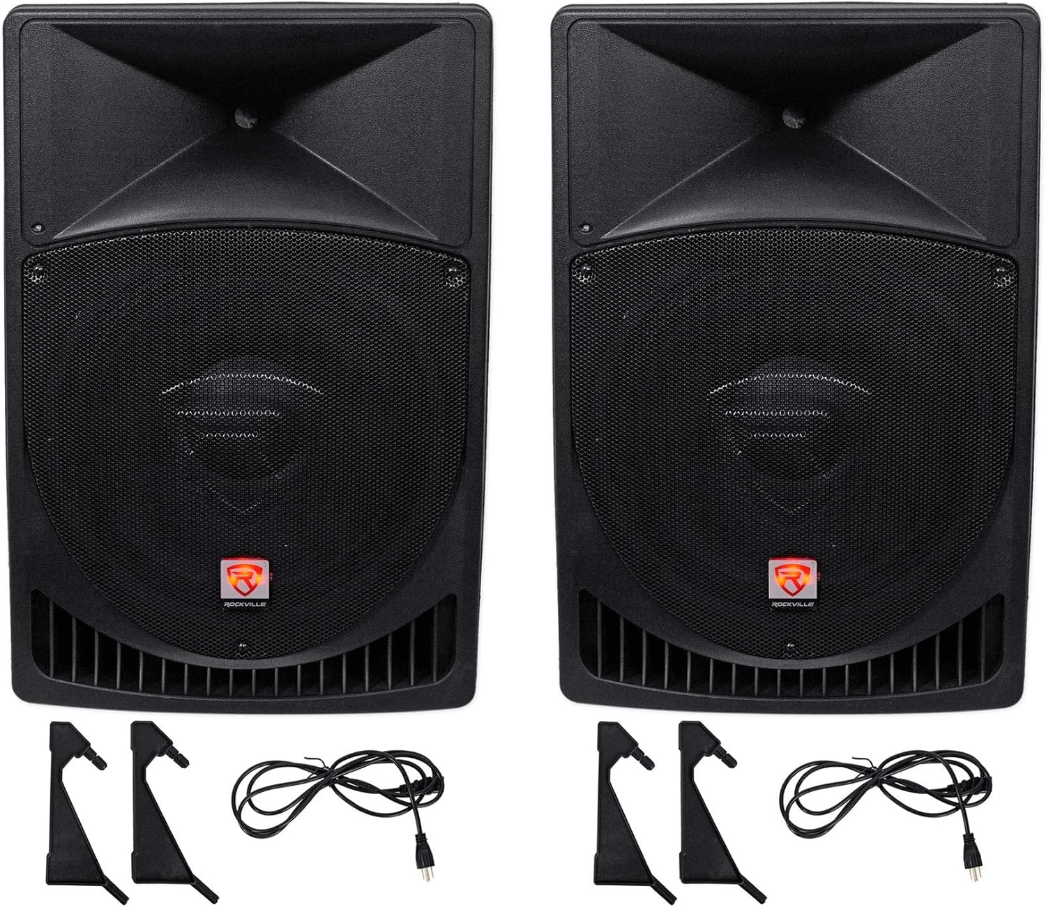 Rockville RPG15 Power Gig Pair 15-in Powered Active DJ PA Speakers 1000-Watt Peak/250-Watt RMS Each 2-Way Flyable M8 Threading 35Hz-20kHz 2-Piece