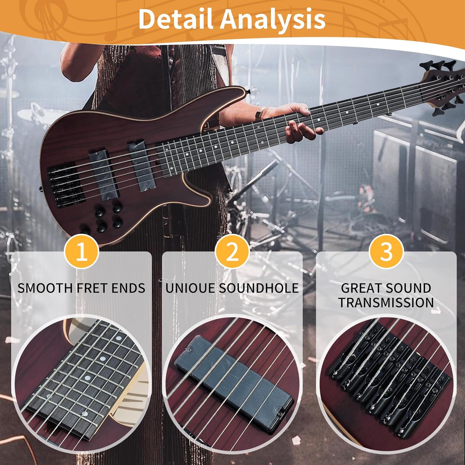 6 String Electric Bass Full Size 6 String Electric Bass Guitar, Electric Bass Guitar Electric Bass, Solid Mahogany Body with Rosewood+Maple Surface, Maple Neck, Rosewood Fingerboard (BLACK)