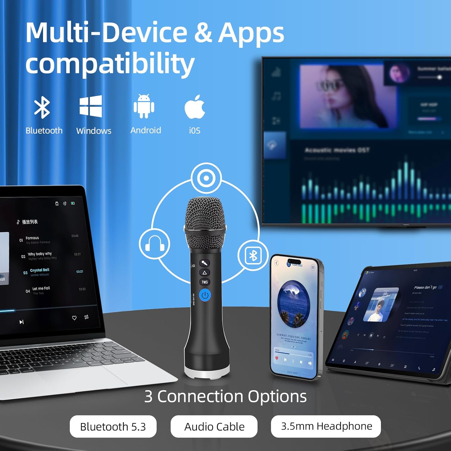 YF78 Wireless Bluetooth Microphone, 20W High Power, DSP Chip for Clear Sound, 5 Voice-Changing Modes, Dual Mic Connectivity for Duet Singing, One-Click Vocal Reduction for Karaoke, Compact Loud Design
