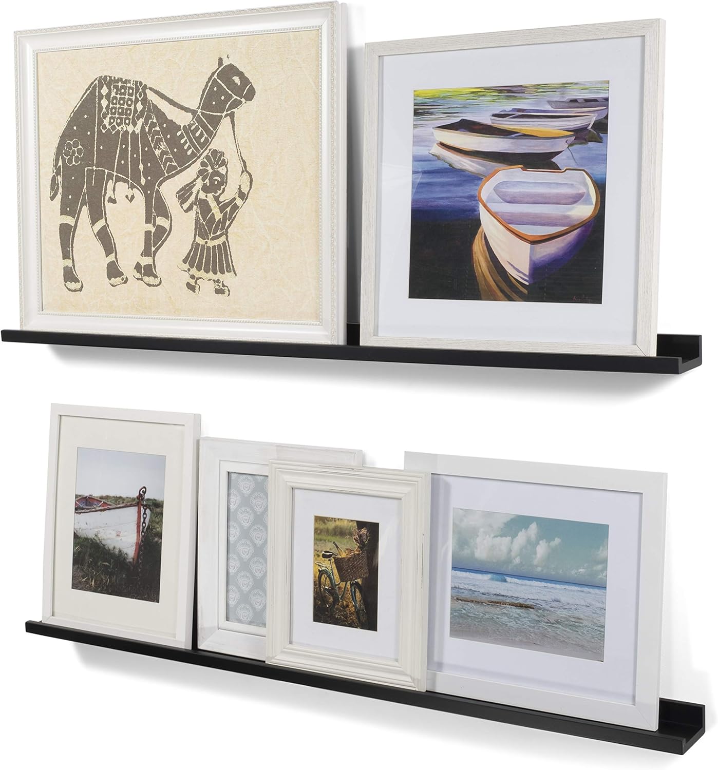 Wallniture Modern Floating Wall Ledge Shelf for Pictures and Frames Black 46 Inch Set of 2