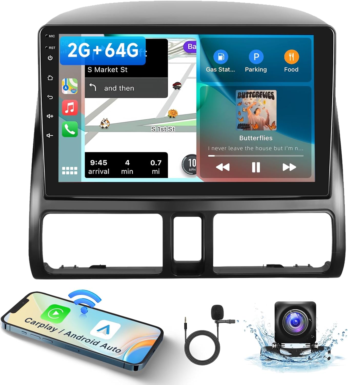 2G+64G Car Radio Stereo with HiFi Audio for Honda CRV 2002-2006, Wireless CarPlay/Android Auto 9 Inch HD Touch Screen Android 13 GPS WiFi Bluetooth FM/RDS HD Backup Camera