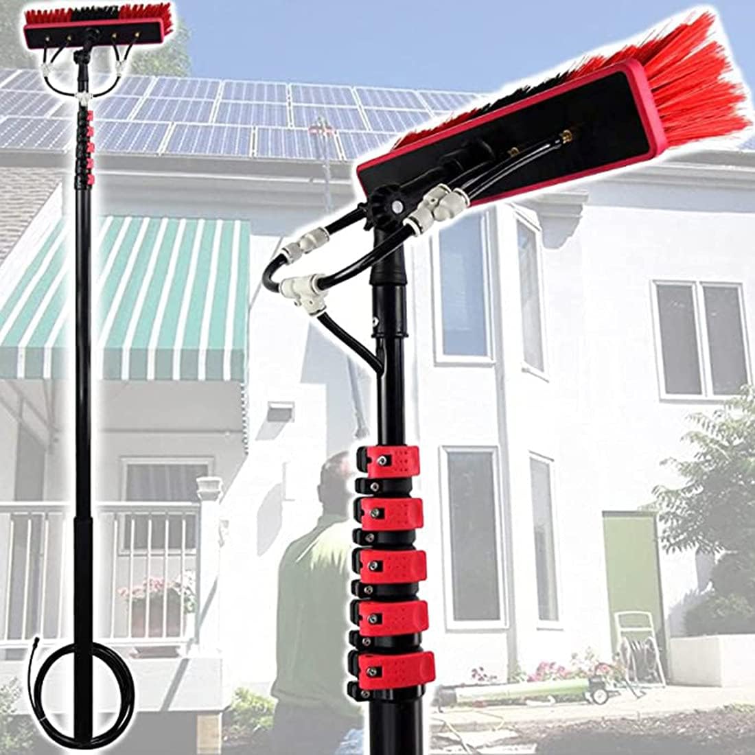 Window Cleaning Pole Telescopic Window Cleaner Brush Water Fed Truck Washing Brush Cleaning Tools Suitable for Photovoltaic Panel,Conservatory Roof,3.6m/12FT