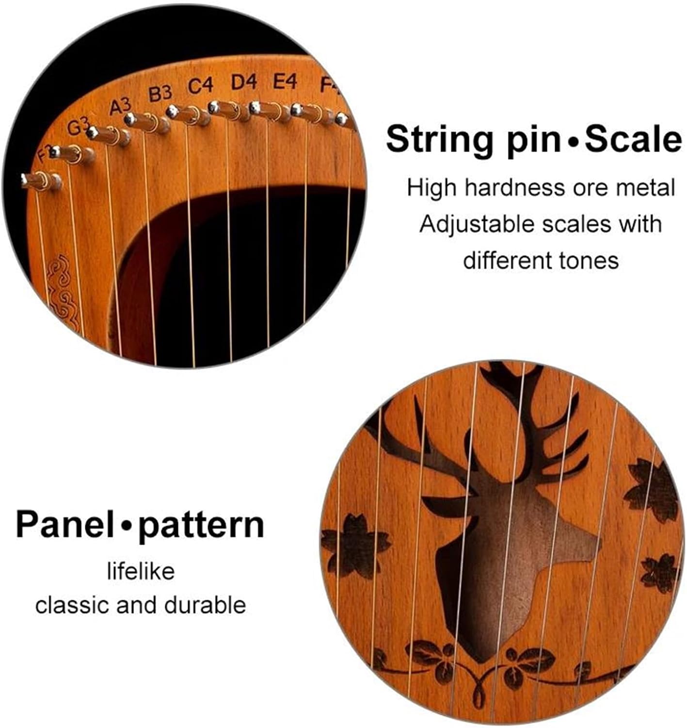 Lyre Harp Set Wooden Mahogany 19 Strings Harp Musical Instrument For Classical Music Lovers Beginner Easy To Learn(Lotus leaf A)