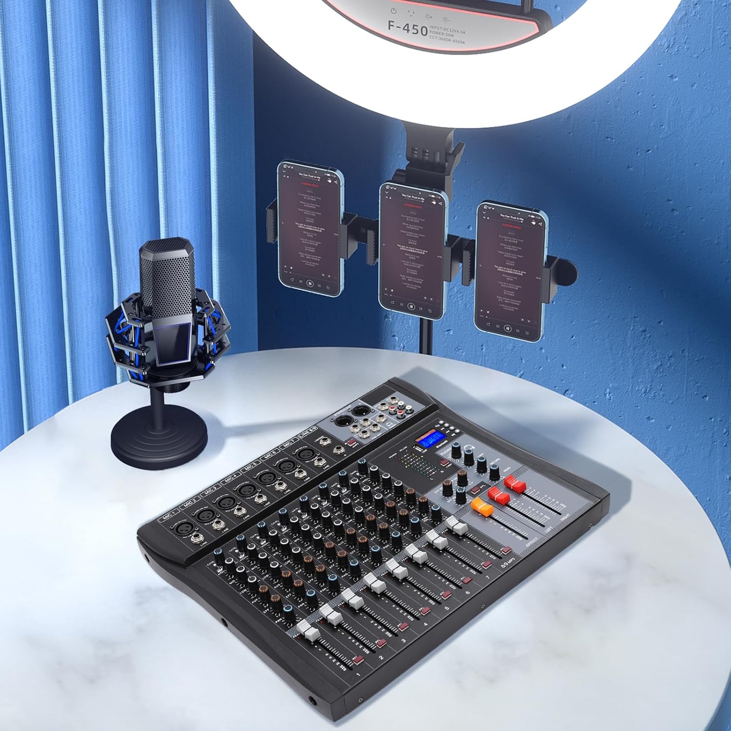 8 Channel Audio Interface Sound Board Mixing Console,DJ Console with Bluetooth USB, Sound Mixing Console and Audio Console for Karaoke Wedding Party Recording Broadcast