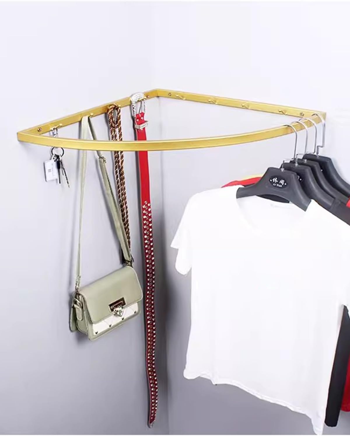 Corner Wardrobe Closet Bracket for Room, Corner 90 Degree Support Bracket for Round Closet Rods, Nursery Organization Clothes Holders Rack(Gold,50cm(19.7