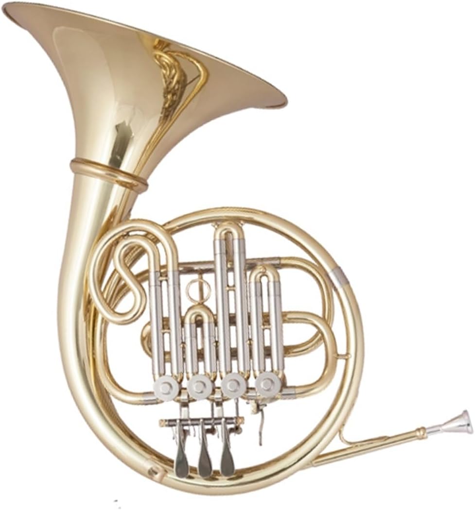 Brass French Horn Four-key Split Single Horn Instrument B/F Double Horn Beginner Performance Test(Color:Single)