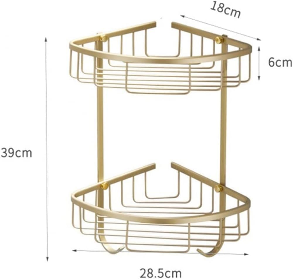 Shower Corner Shelf Brushed Gold Floating Shelves Bathroom Shelves Wall Mount Shampoo Towel Shelf Double Tier Bathroom Accessories Shelves-Stile 2