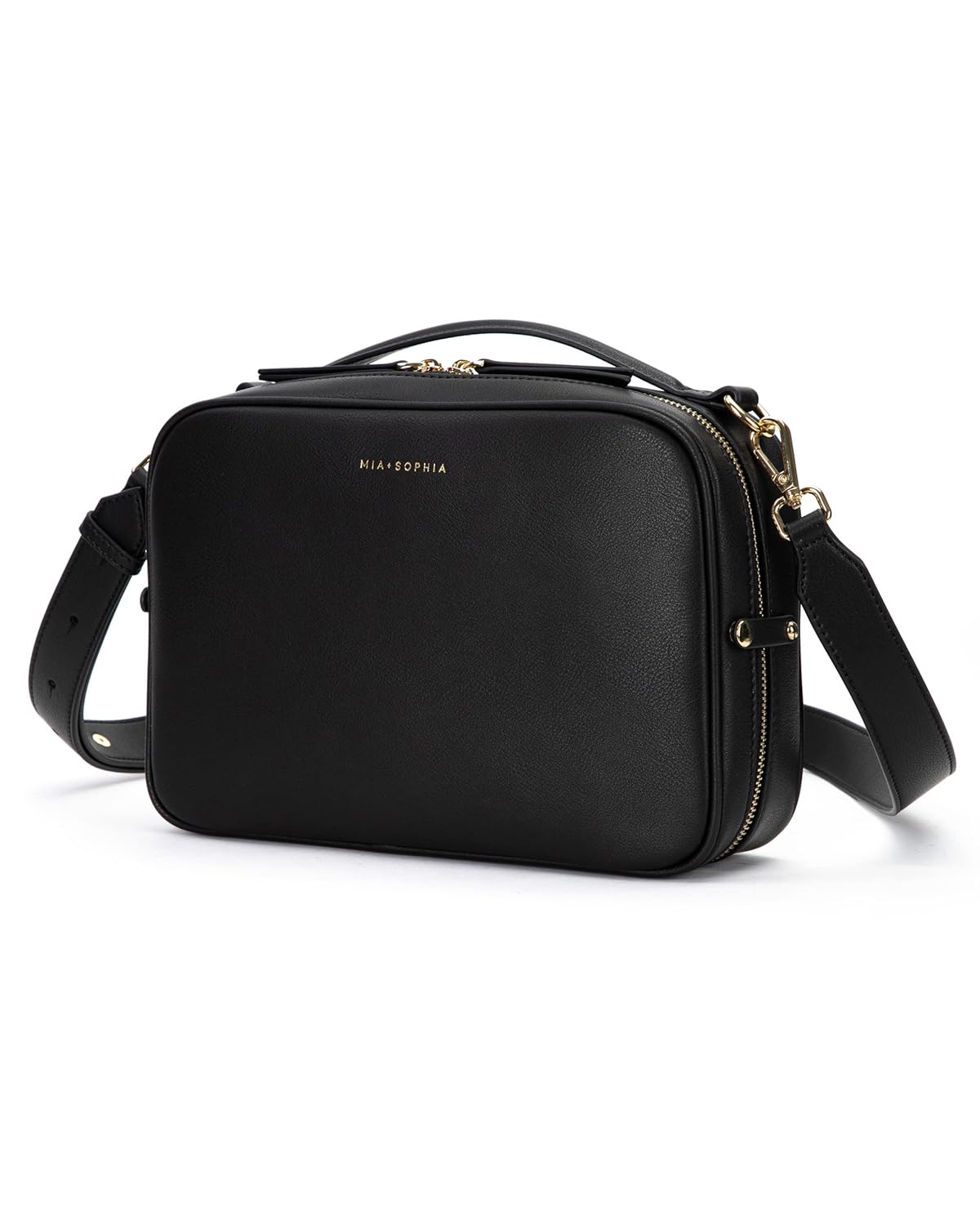 MIA + SOPHIA Crossbody Diaper Bags - Diaper Clutch Includes Leather Portable Changing Pad and Removable Pouch Organizer, Small Diaper Bag Features 6 Compartments - Black