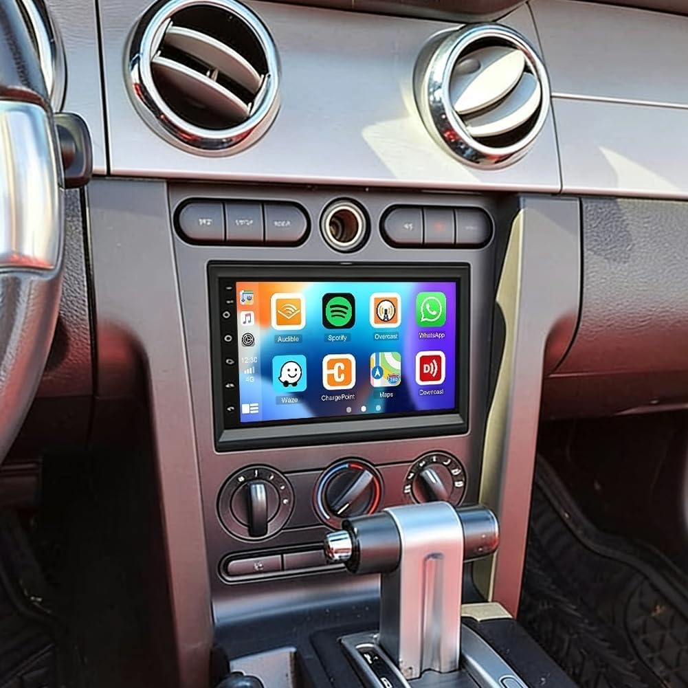 Car Stereo Radio Compatible for Ford Mustang 2005-2009 with Carplay Android Auto GPS Navigation 7in Touchscreen Car Radio Player with Bluetooth WiFi FM SWC Mirror Link Split Screen + Backup Camera