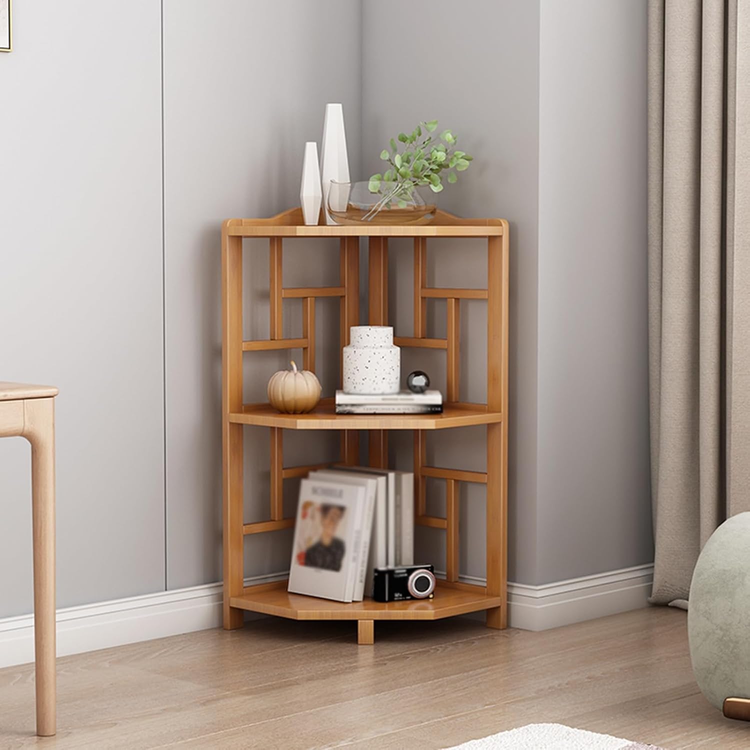 Corner Bookshelf,Open Shelf Bookcase,Bamboo Material Cabinet,Can Store Cups,Stationery and Other Items,Suitable for Apartments,Study Rooms,Living Rooms(Wood Color,38.97in) (Multi Colored)