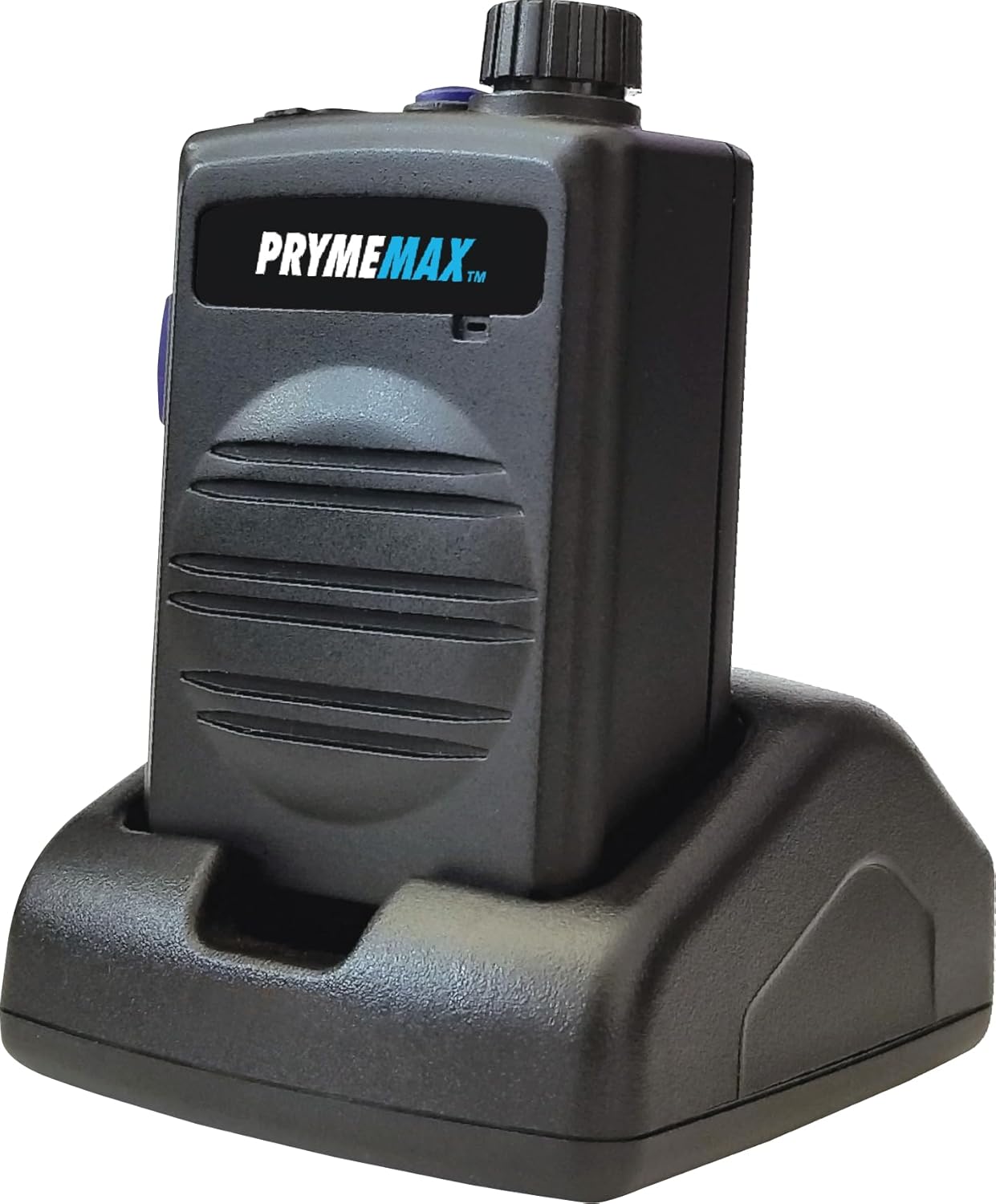 PRYMEMAX™ BTH-550-MAX Wireless Speaker Microphone with Desk-Top Charger, Rotary Volume Control for 2-Way Radios, Cellphones and Tablets with Bluetooth (iOS or Android), Works with Most PTT (PoC) Apps