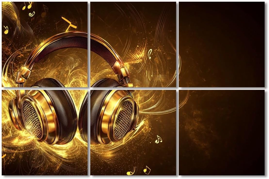 6 Pack Art Acoustic Panels Sound Absorbing Music Gold Metal Microphone Musical Note Golden Headphones Notes Decorative Soundproof Wall Panels Self Adhesive for Recording Studios Office 72