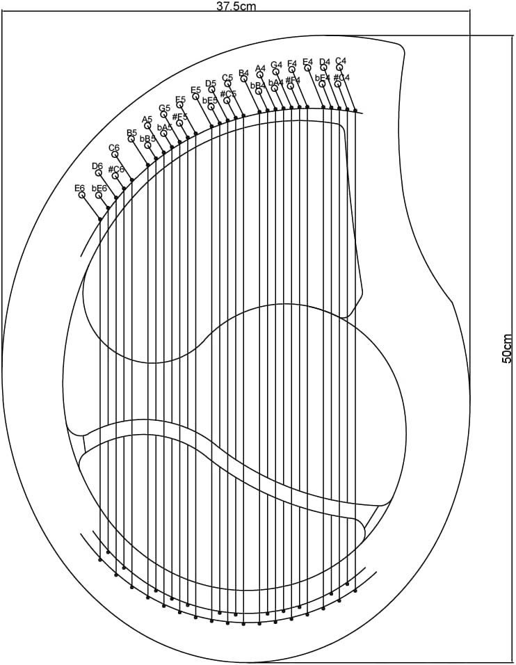 29 Tones Soild Wood Lyre Chromatic Scale Harp String Musical Instrument Leier