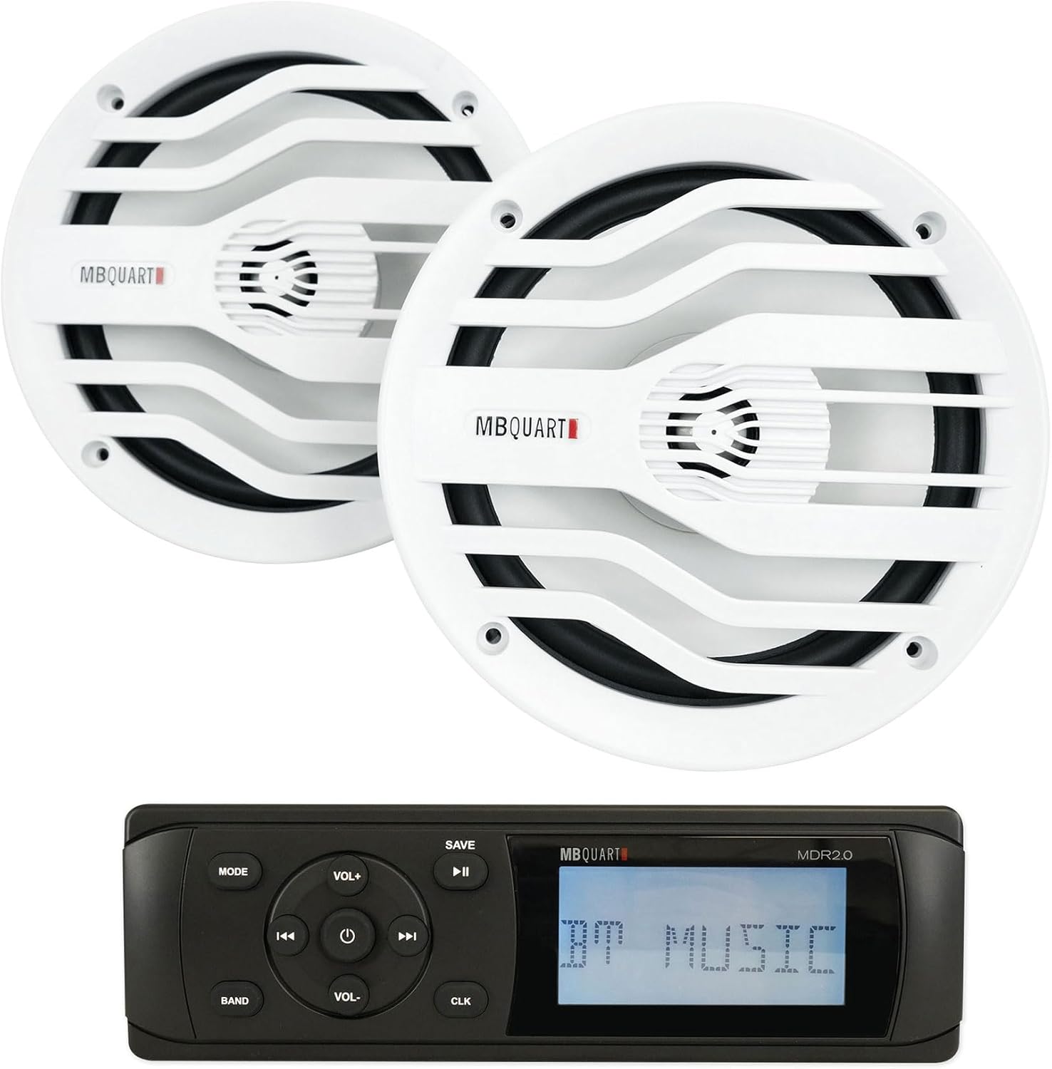 MB Quart MDR2.0 Marine/Boat Bluetooth Receiver Bundle with (2) White 6.5