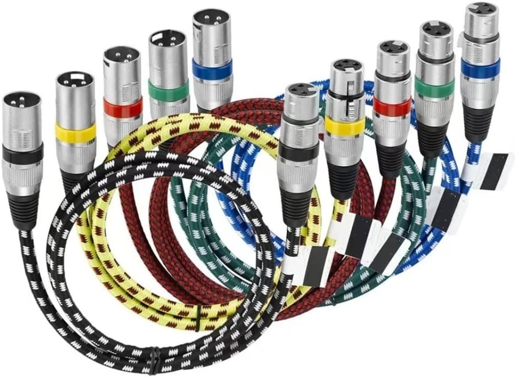 Colorful Braided XLR Cable Male to Female 3 Pin Jack OFC Copper Foil + Braided Shield for Microphone Mixer 5-Pack(5m)