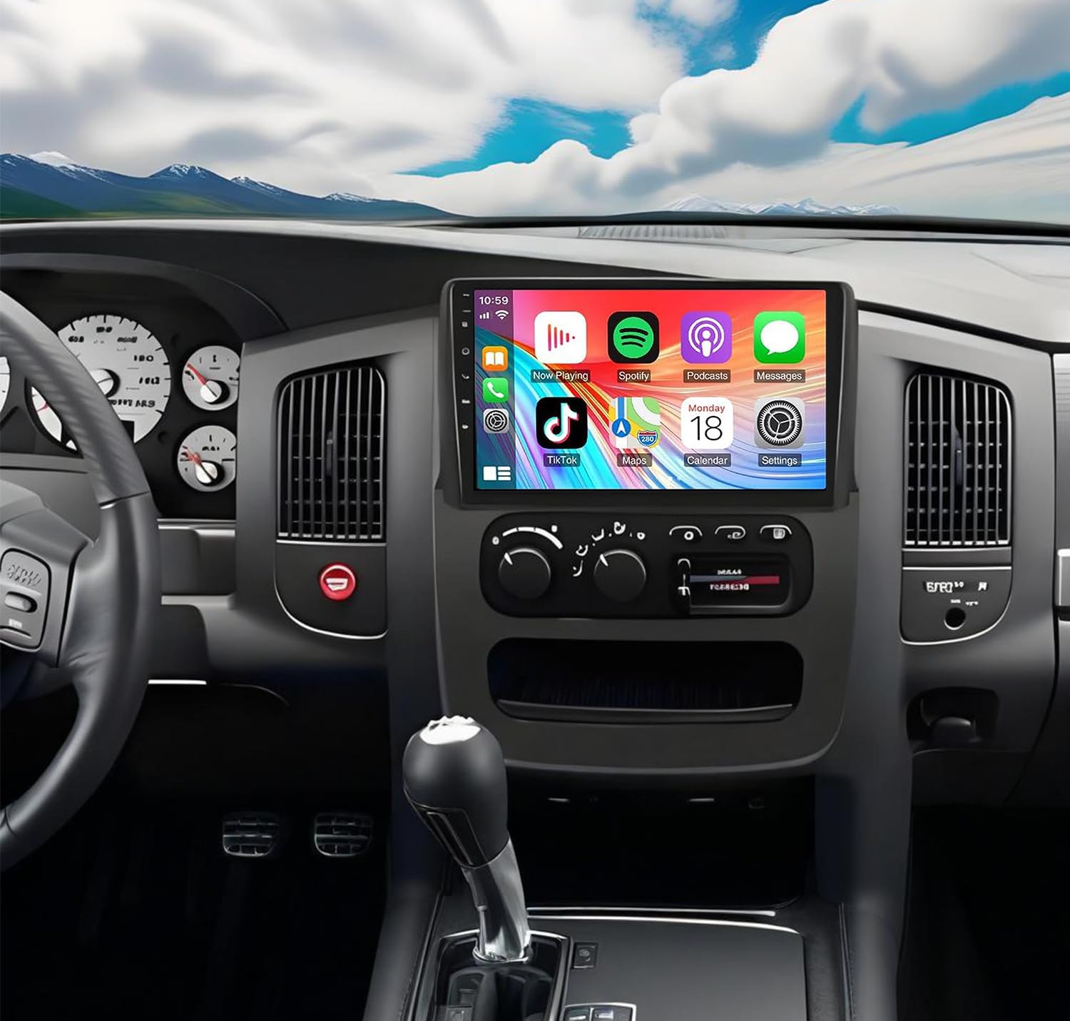 PHEZEN 4GB+64GB Car Radio Stereo for Dodge Ram 1500 2500 3500 2002 2003 2004 2005 with Wireless CarPlay Android Auto，9 Inch Android 13 Carplay Stereo Screen with WiFi GPS Bluetooth HD Rear Camera