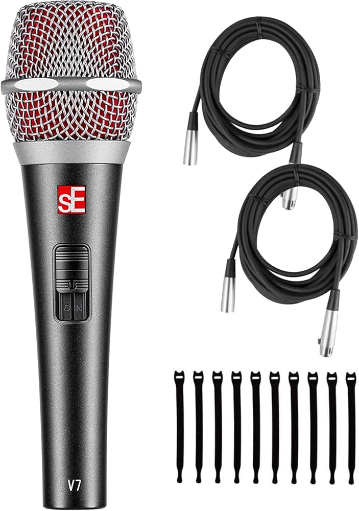 Briskdrop sE Electronics V7 Switch Supercardioid Dynamic Handheld Microphone - Bundle with 2 XLR Cables and 10 Cable Ties