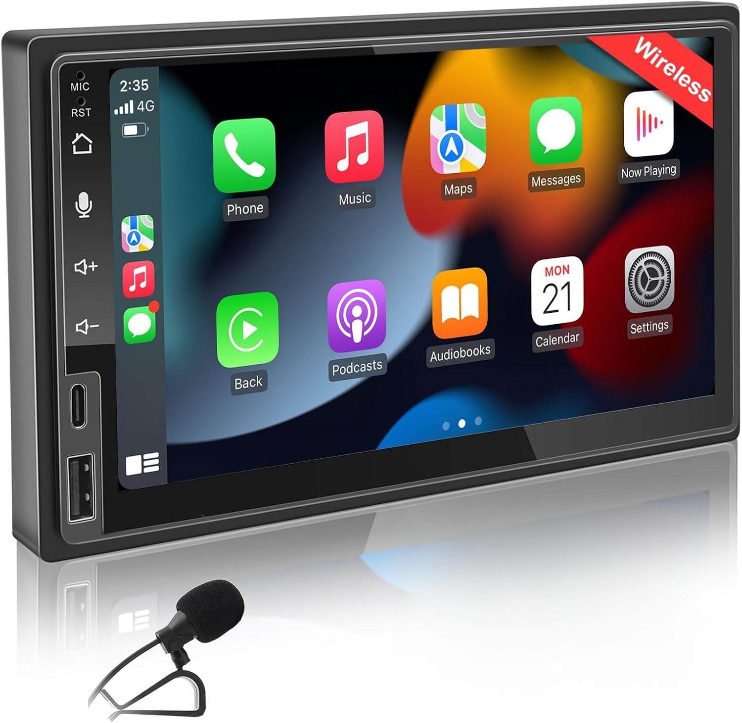 7 Inch Double Din Car Stereo with Wireless CarPlay & Wireless Android Auto, Touchscreen Car Radio with Bluetooth, USB/SWC/AUX/FM