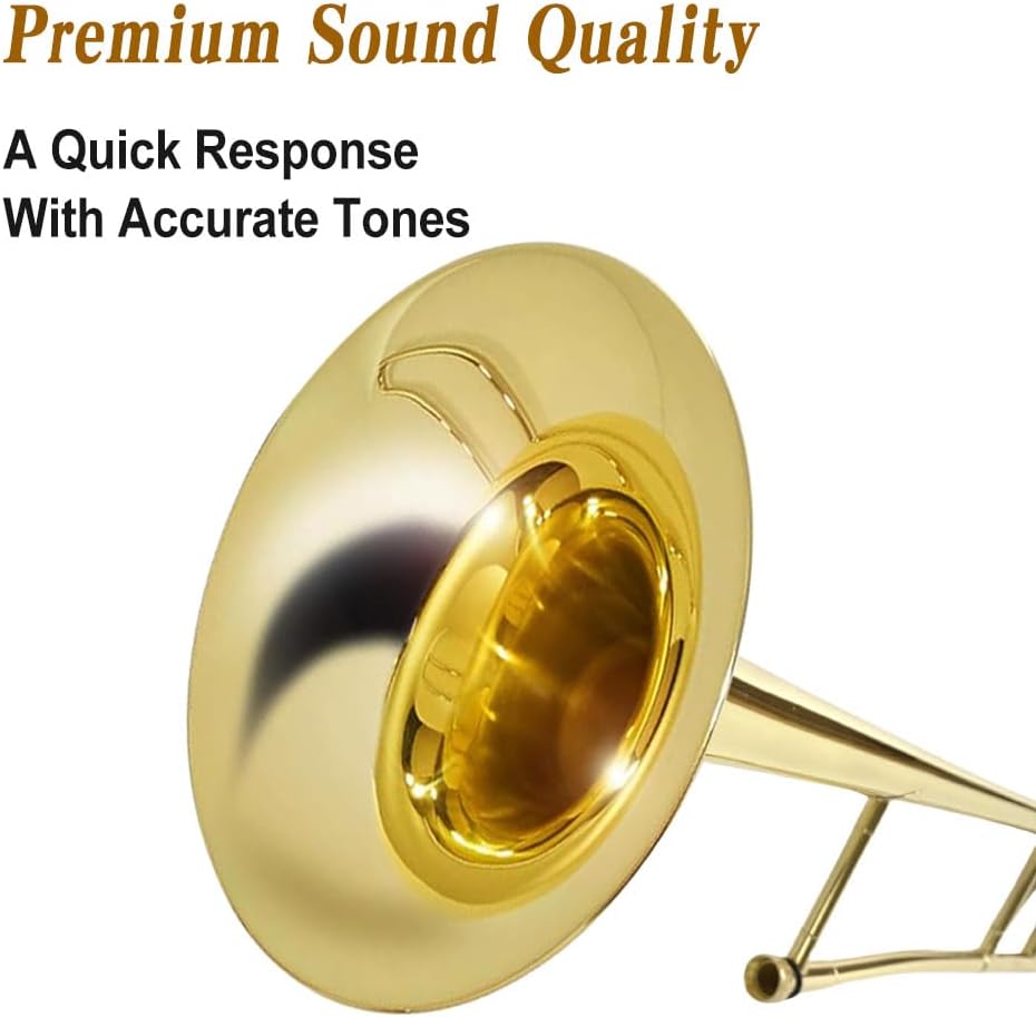 Bb Tenor Slide Trombone – B Flat Brass Trombone with Gold Lacquer Finish- Includes Hard Case, Mouthpiece & Cleaning Kit – Fit for Students & Musicians and Beginners（12.7 mm & 205 mm）