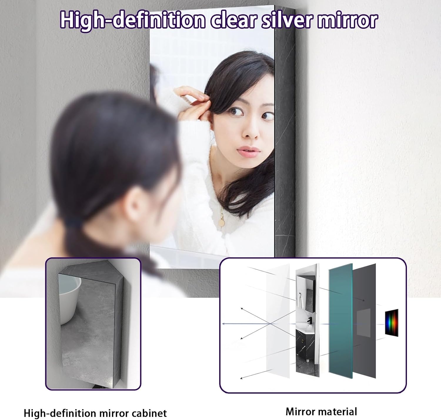 Corner Wall Mount Bathroom Sink, Corner Bathroom Vanity, Bathroom Sink Cabinets, Ceramic Corner Sink with Storage Container and Mirror Cabinet, for Kitchen Bathroom Lavatory(Gray,45cm/17.7in)