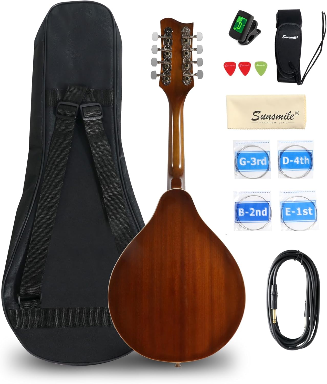 Sunsmile A-Style 8 String Acoustic-Electric Mandolin Instrument with Pickup Sapele Top Arched F Holes Body Okoume Neck Walnut Bridge with Gig Bag, Cable, Tuner, Strings, Strap, Picks and Polish Cloth.
