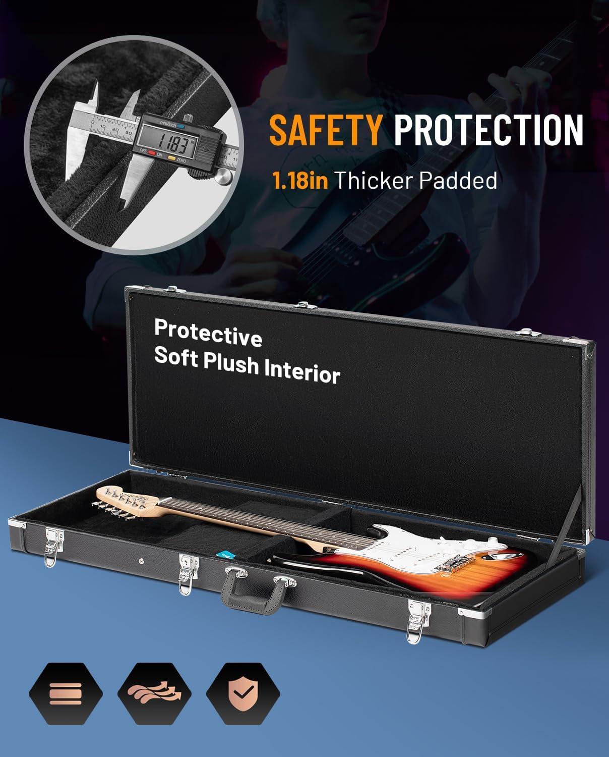 CAHAYA Electric Guitar Hard Shell Case - Portable Square Hardshell for Standard Electric Guitar - Black