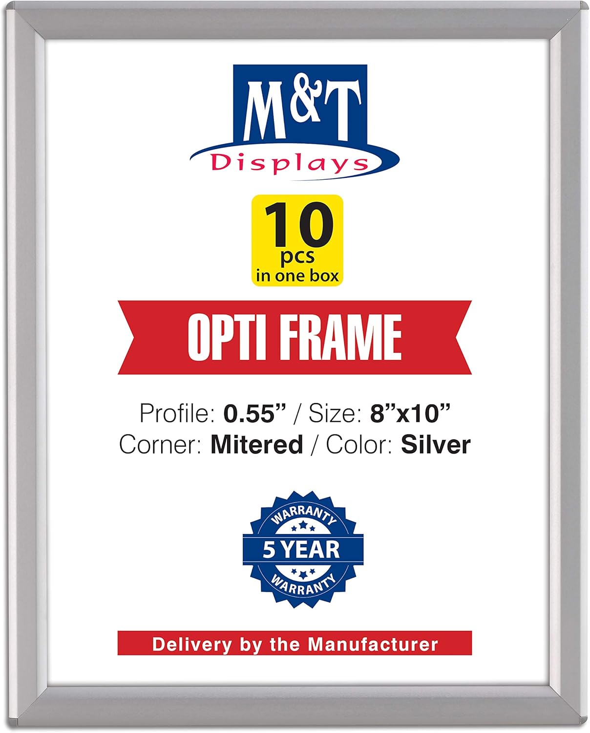 M&T Displays Opti Snap Poster Frame 8x10 Inch Silver 0.55