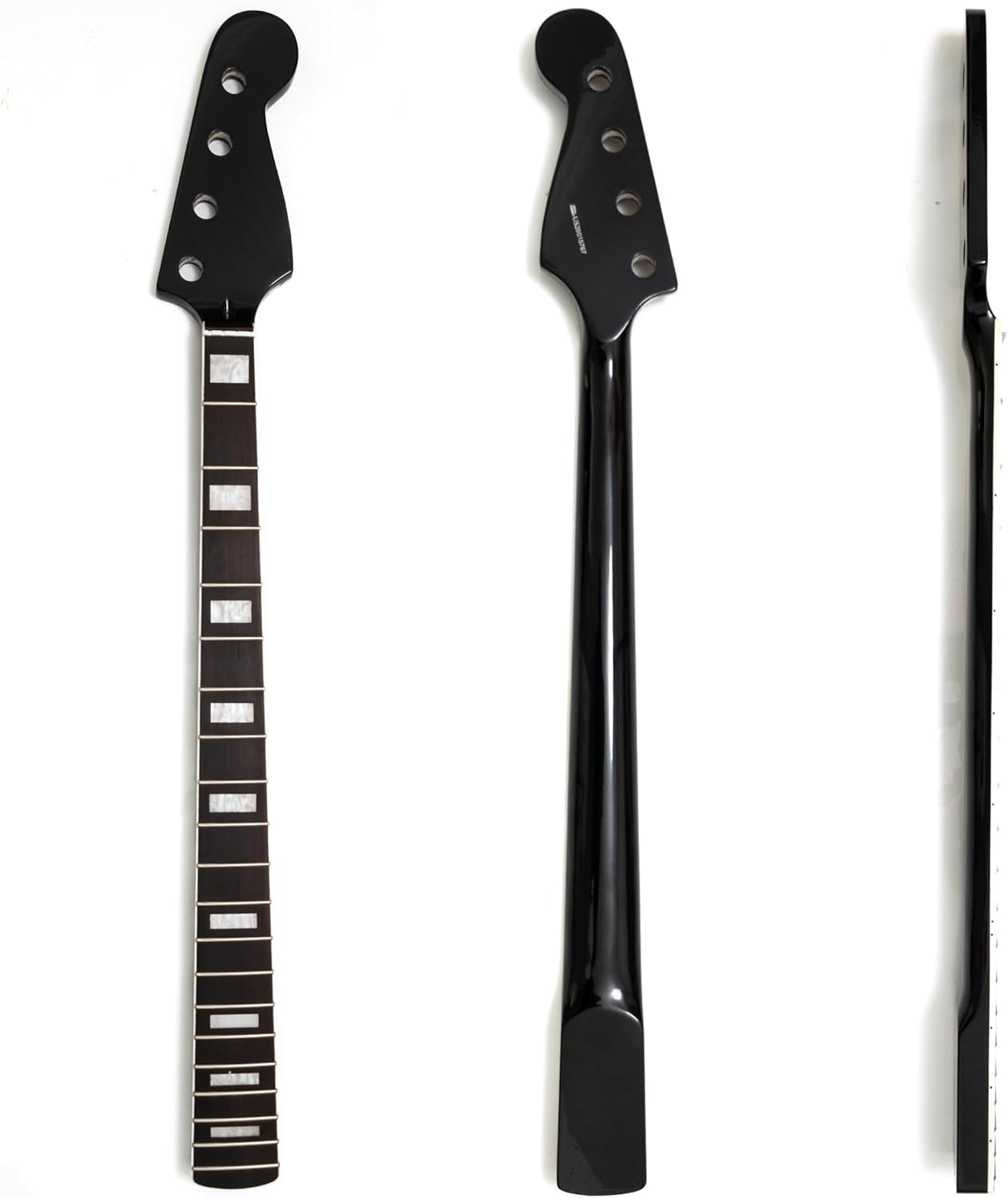 20 Frets 4-String Bass Maple Guitar Neck for Jazz Bass & Precision Bass, with Rosewood Fingerboard, Block Inlays, Black Gloss Finish, 38mm Nut