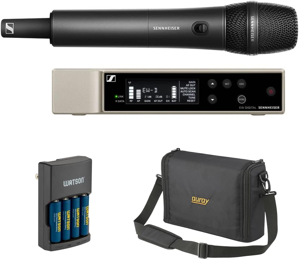 Sennheiser EW-D 835-S Set Wireless Mic System with MMD 835 Capsule (R1-6: 520 to 576 MHz) Bundle with Auray WSB-1S Carrying Bag and Watson Rapid Charger