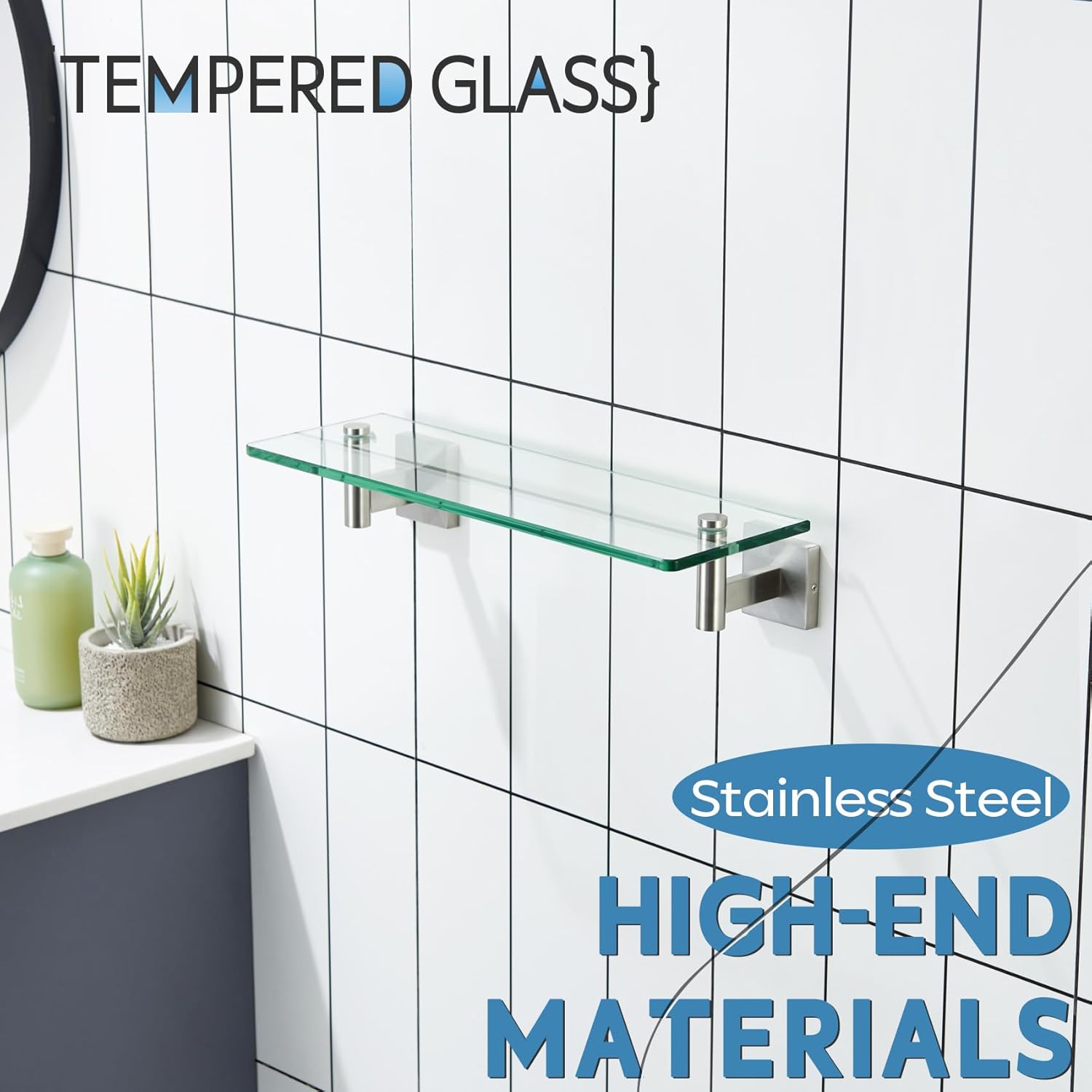 KOKOSIRI Floating Shelf Bathroom Wall Mount Shelves 16-Inch for Bedroom Living Room Kitchen Hanging Rack Brushed Stainless Steel 2 Pack B1105BR-L16-P2