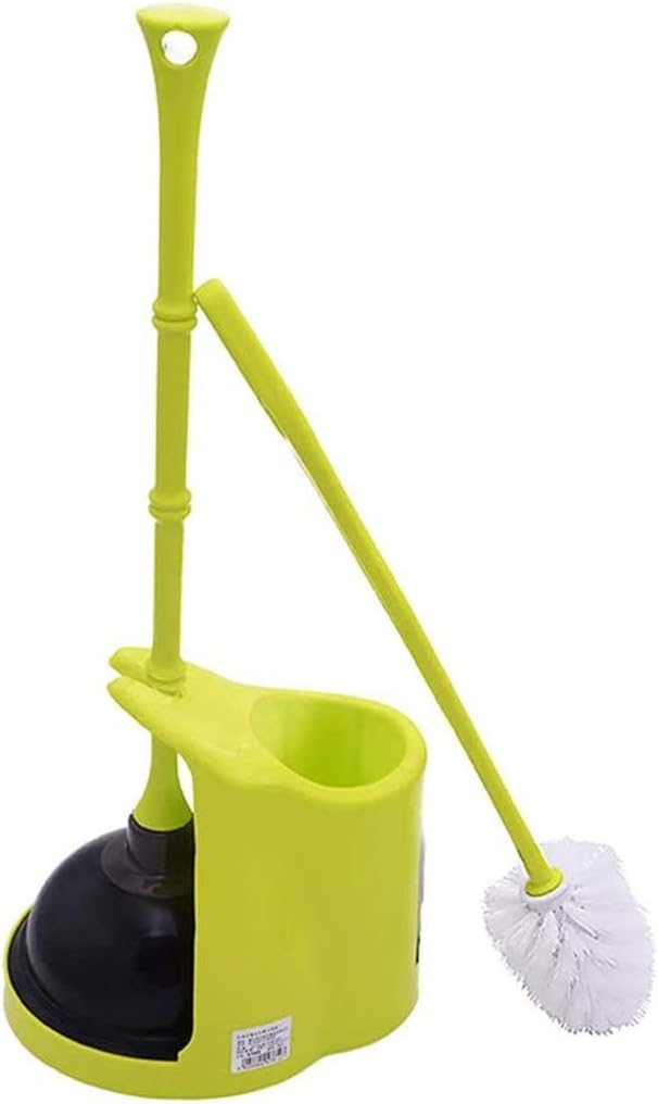 Compact Plastic Toilet Brush and Toilet Plunger Combination Kit with Bracket for Toilet Cleaning and Toilet Dredging