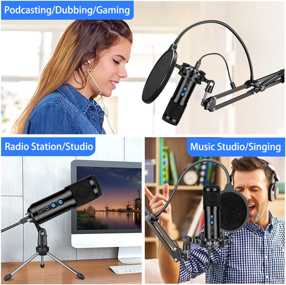 USB Microphone Professional Condenser Recording Mic Kit for Podcast, Recording Microphone for YouTube, Recording Music, Voice Overs, Livestreaming and Streaming Broadcast